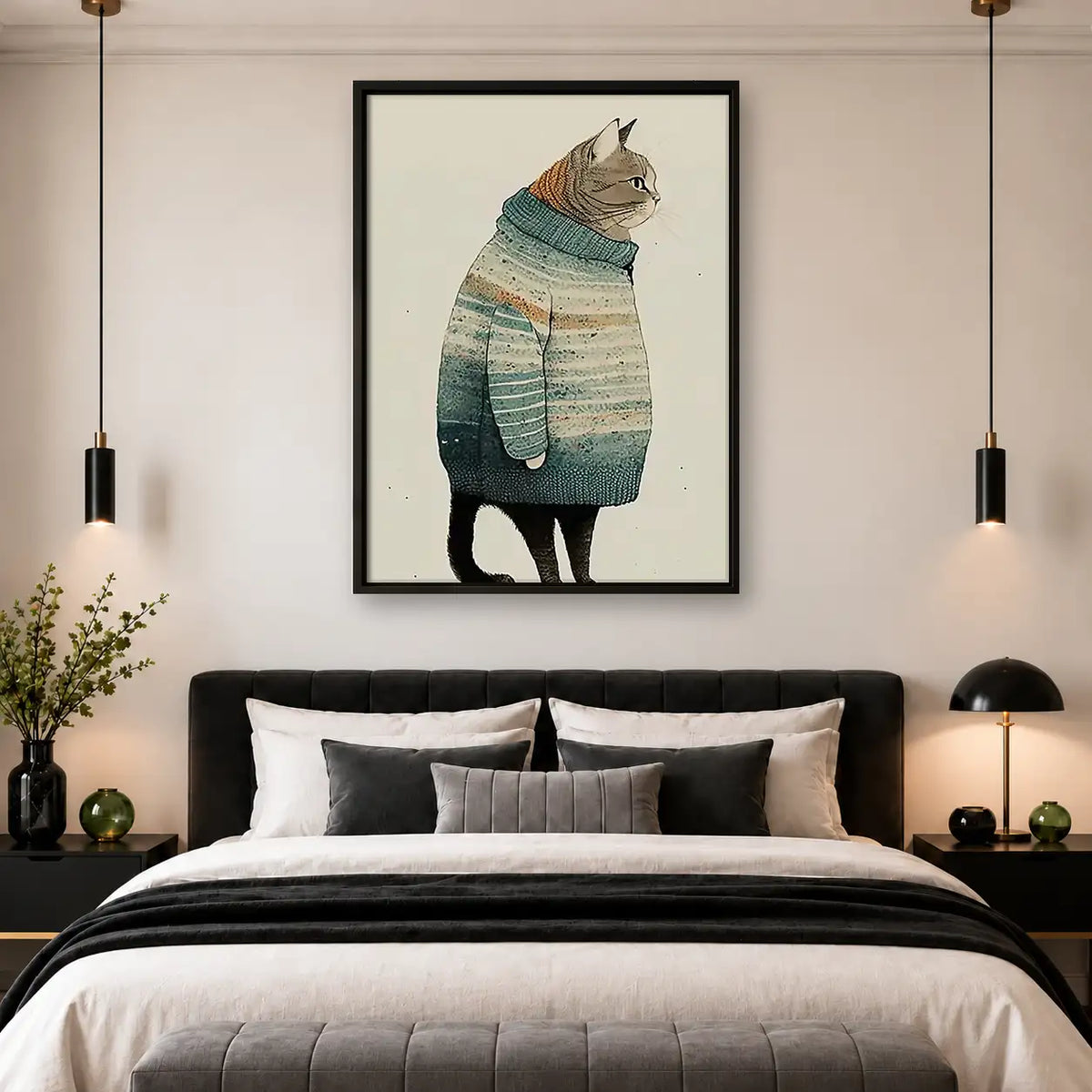 Cat Wearing Cozy Green Sweater Wall Art 4