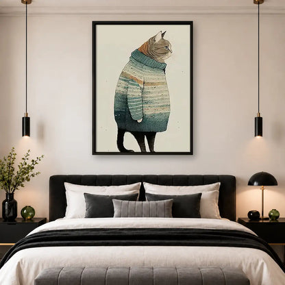 Cat Wearing Cozy Green Sweater Wall Art 4