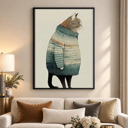 Cat Wearing Cozy Green Sweater Wall Art 5