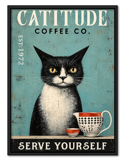 Catitude Coffee Company Black Cat Wall Art