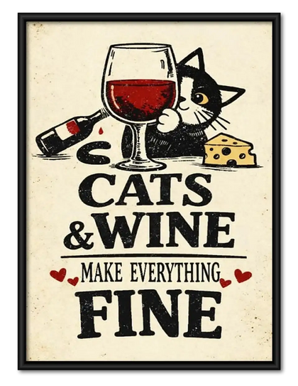 Cats and Wine Make Everything Fine Wall Art
