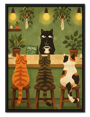 Cats at Cozy Cafe Counter Wall Art