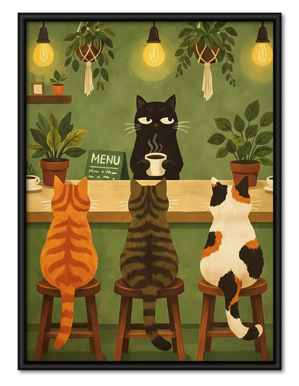 Cats at Cozy Cafe Counter Wall Art