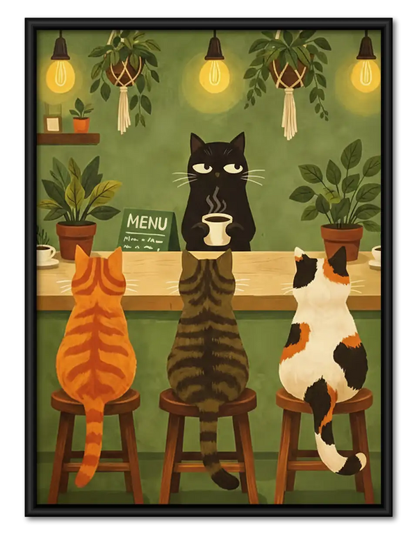 Cats at Cozy Cafe Counter Wall Art
