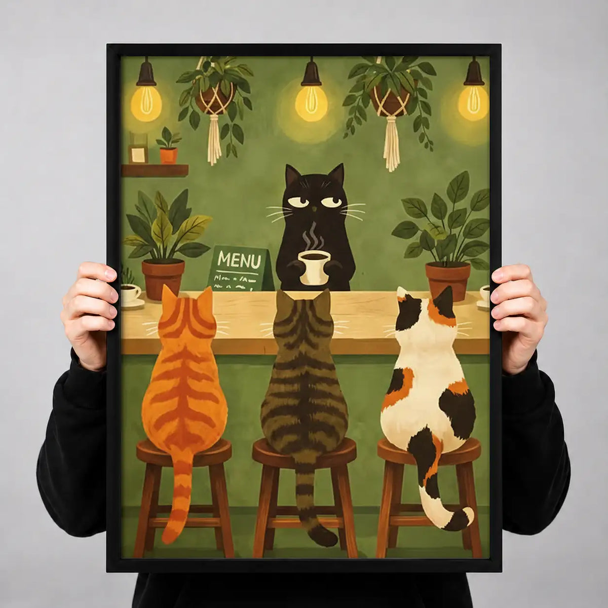 Cats at Cozy Cafe Counter Wall Art 3
