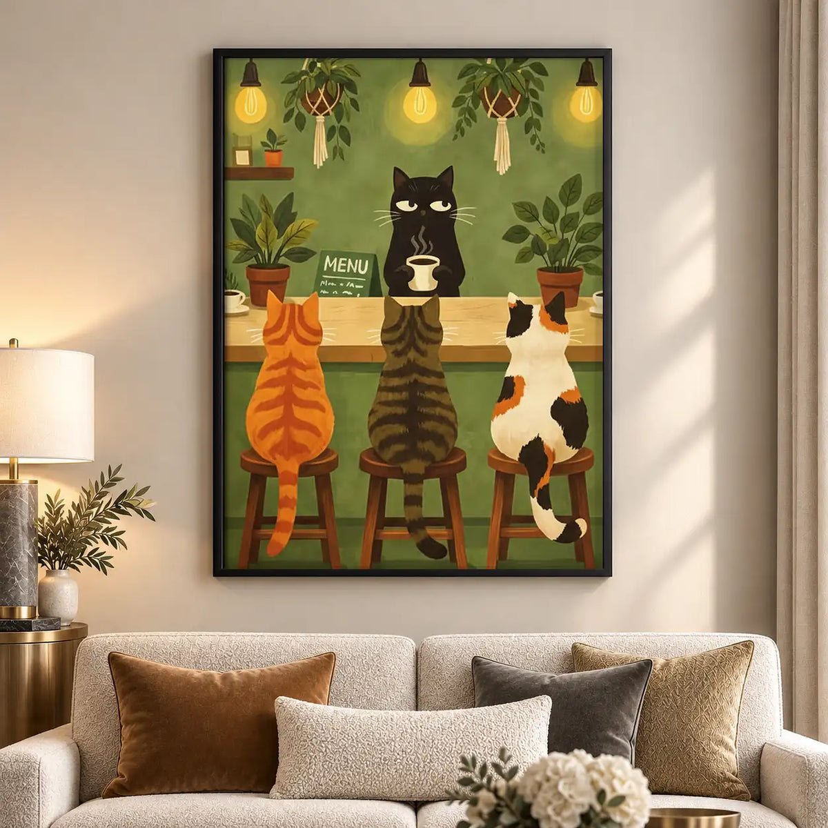 Cats at Cozy Cafe Counter Wall Art 5