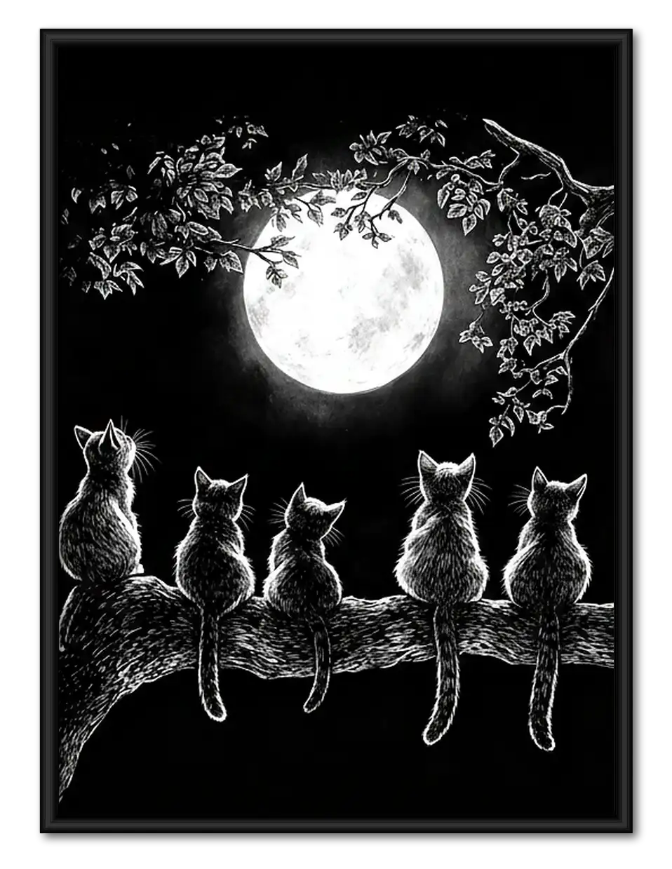 Cats beneath Full Moon Line Art 1