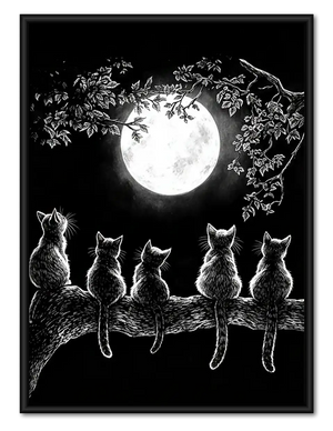 Cats beneath Full Moon Line Art