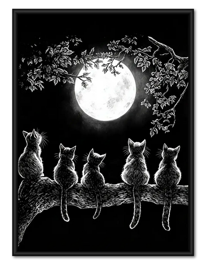 Cats beneath Full Moon Line Art 1