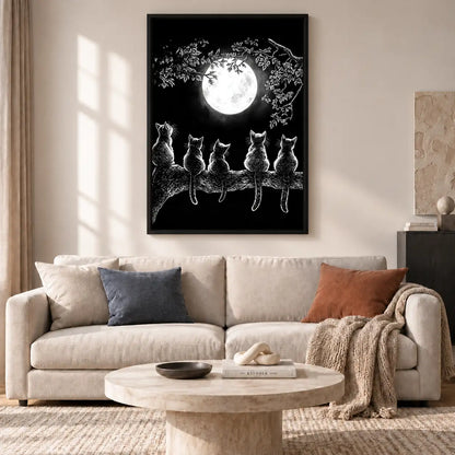 Cats beneath Full Moon Line Art 2