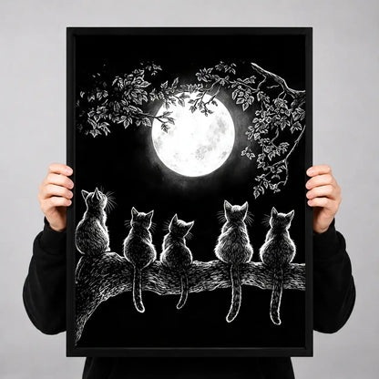 Cats beneath Full Moon Line Art 3