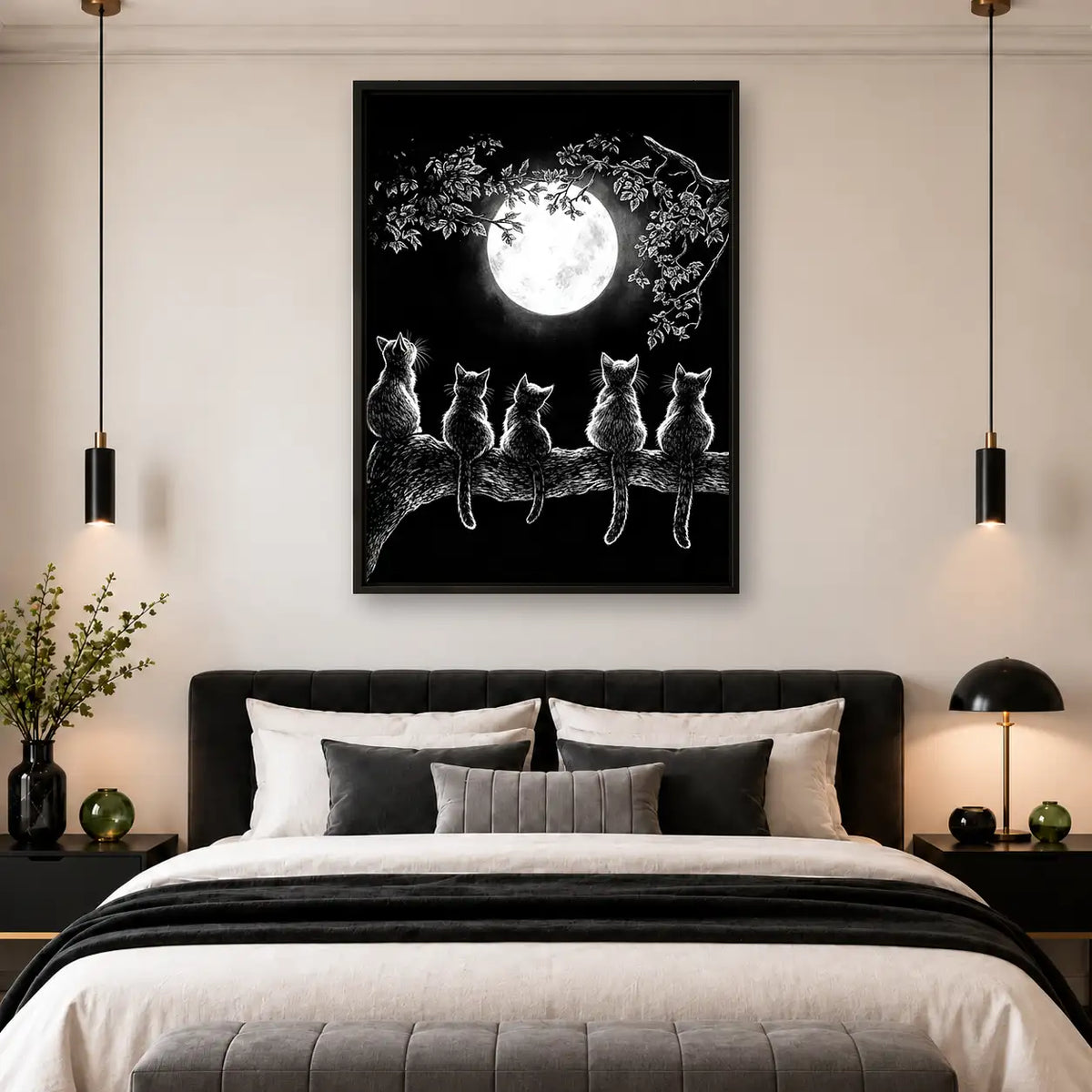 Cats beneath Full Moon Line Art 4