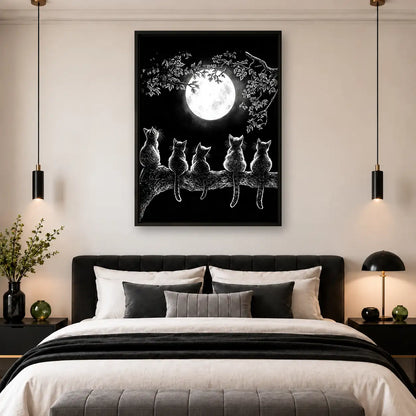 Cats beneath Full Moon Line Art 4