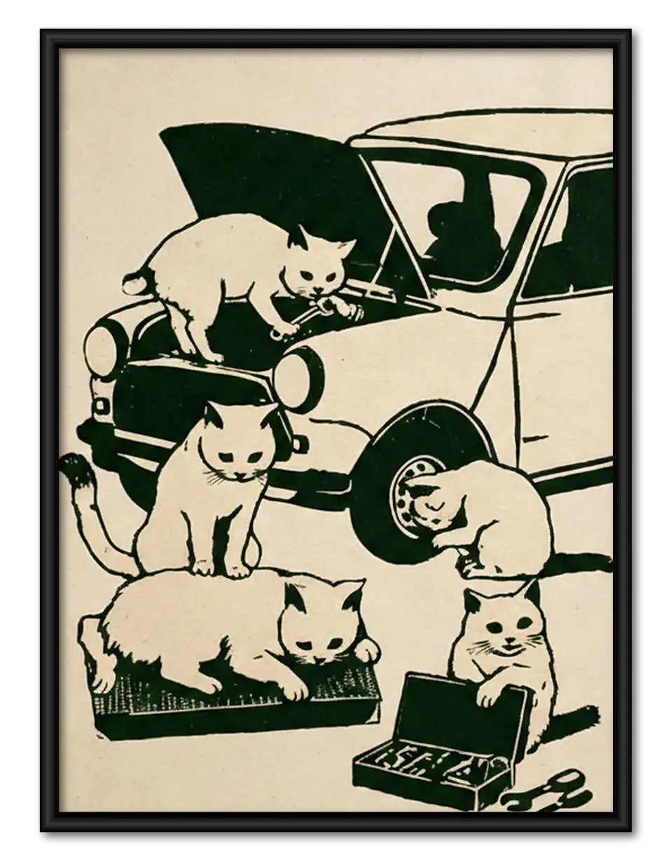 Cats Crowding into Vintage Car Wall Art 1
