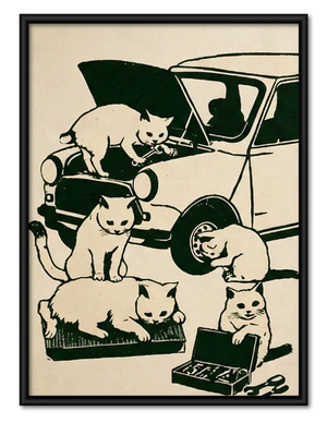 Cats Crowding into Vintage Car Wall Art