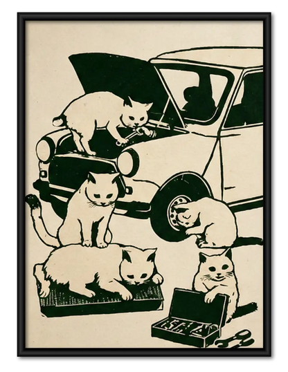 Cats Crowding into Vintage Car Wall Art 1