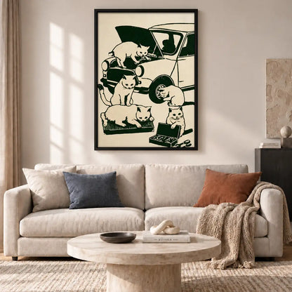 Cats Crowding into Vintage Car Wall Art 2