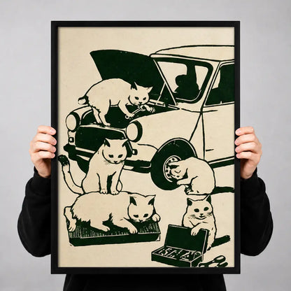 Cats Crowding into Vintage Car Wall Art 3