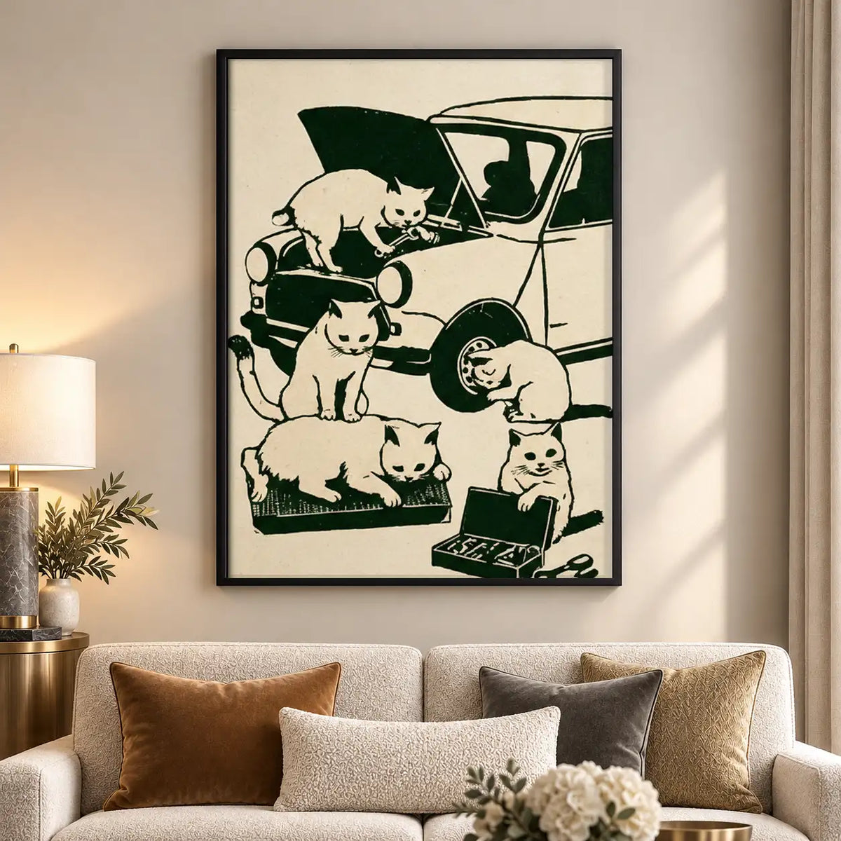 Cats Crowding into Vintage Car Wall Art 5