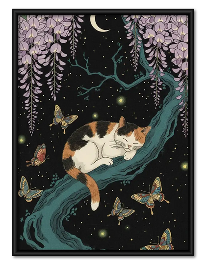 Cats Dancing Under Wisteria Moon Wall Art
