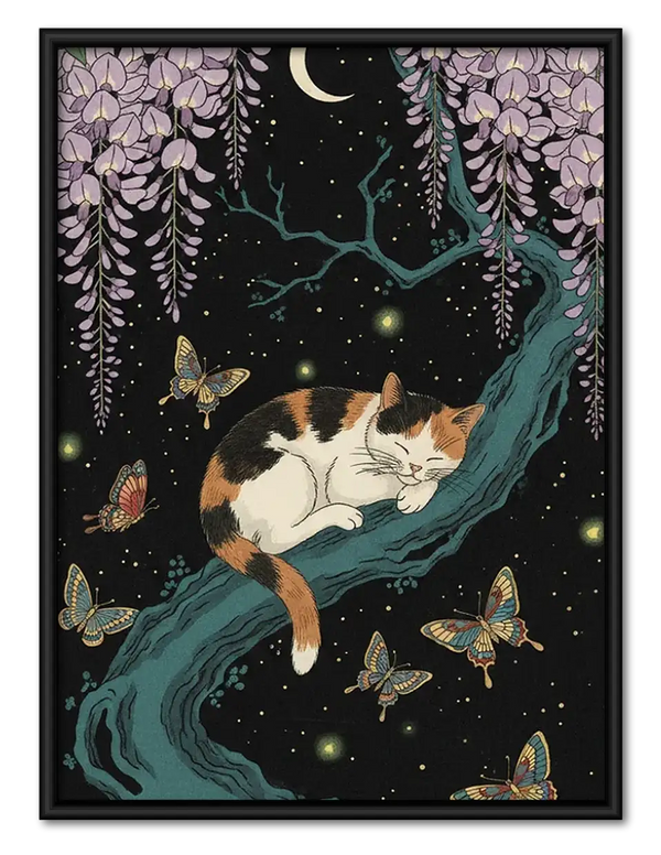 Cats Dancing Under Wisteria Moon Wall Art