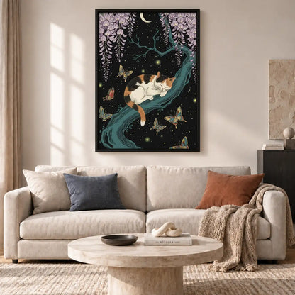 Cats Dancing Under Wisteria Moon Wall Art 2