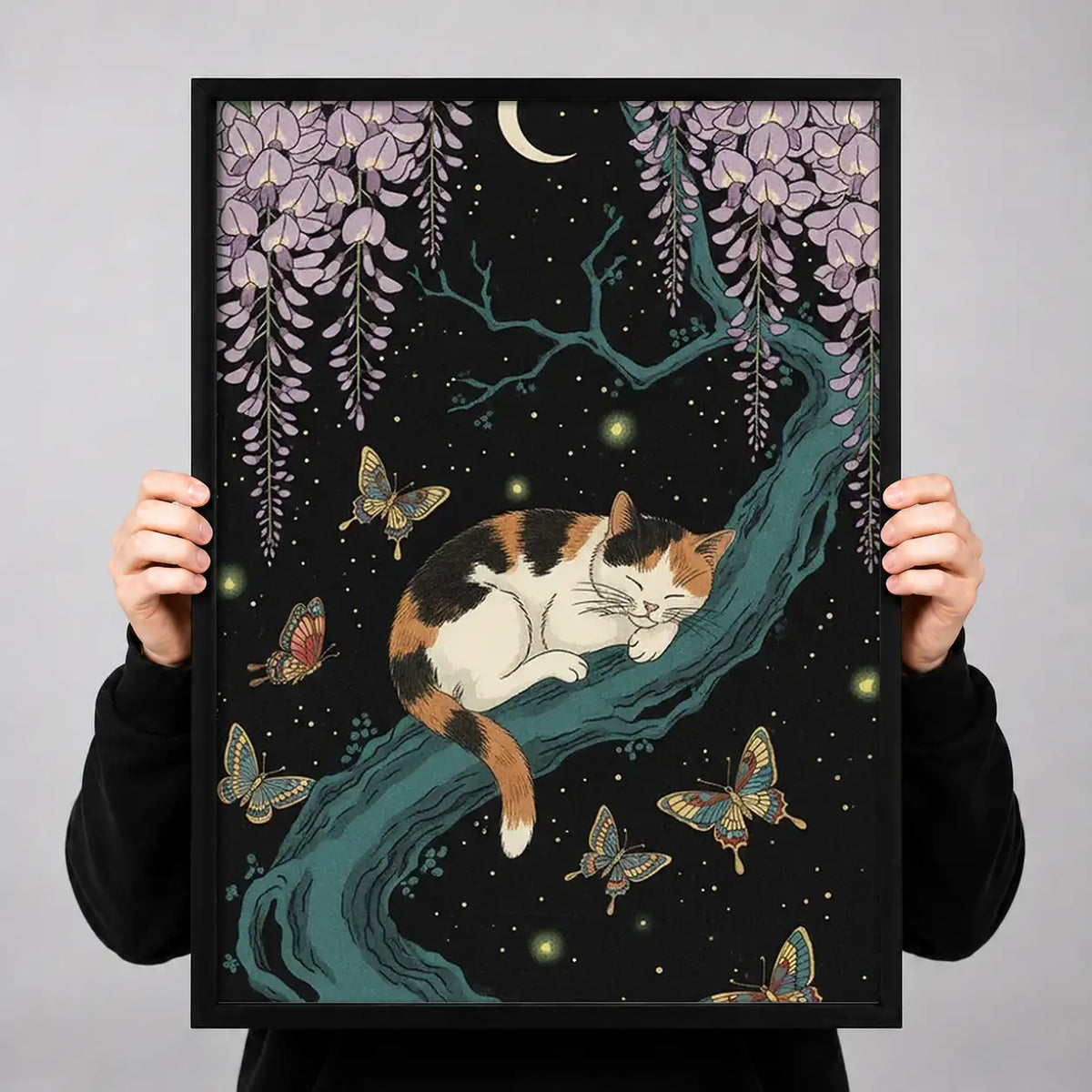 Cats Dancing Under Wisteria Moon Wall Art 3
