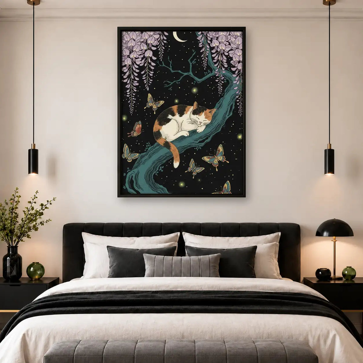 Cats Dancing Under Wisteria Moon Wall Art 4