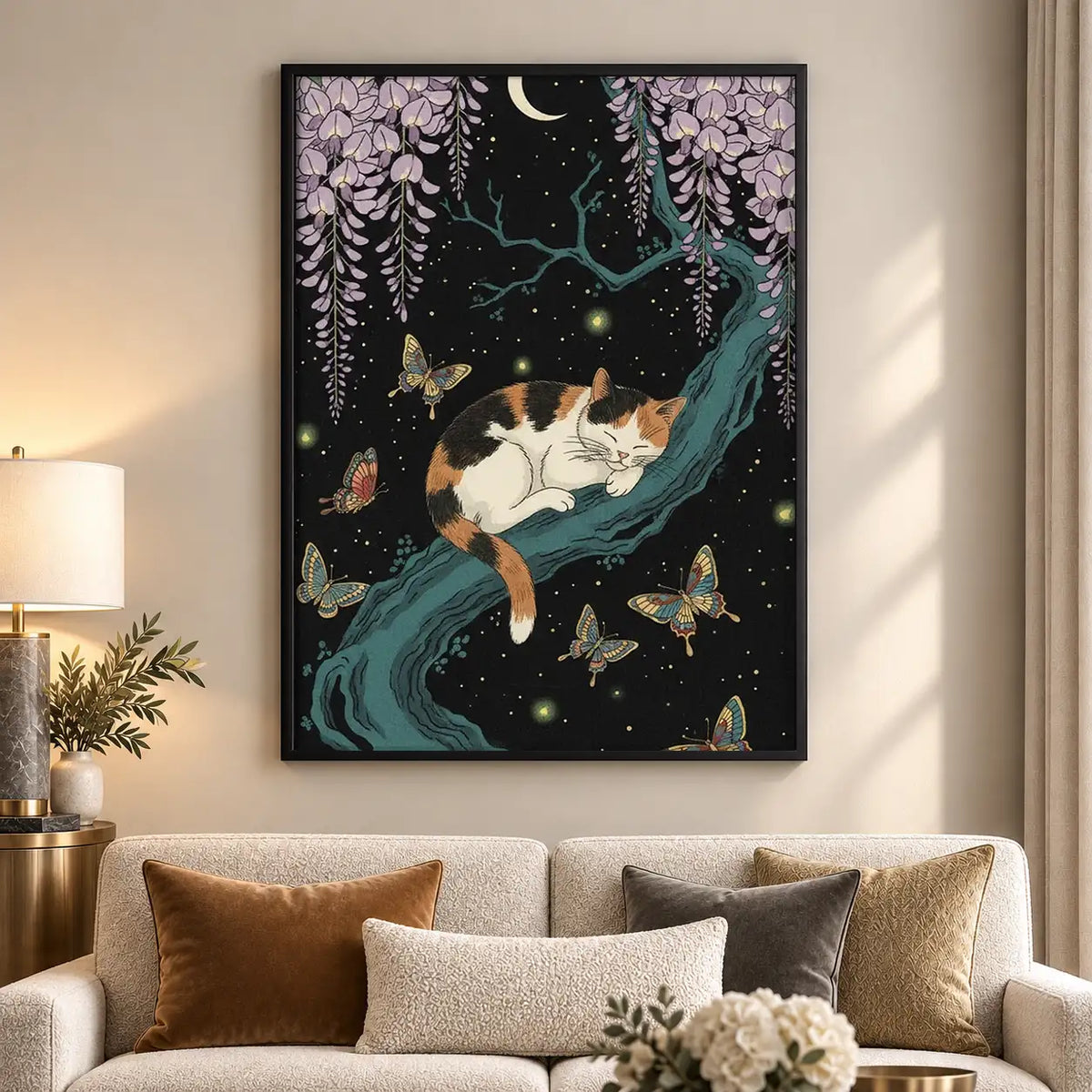 Cats Dancing Under Wisteria Moon Wall Art 5