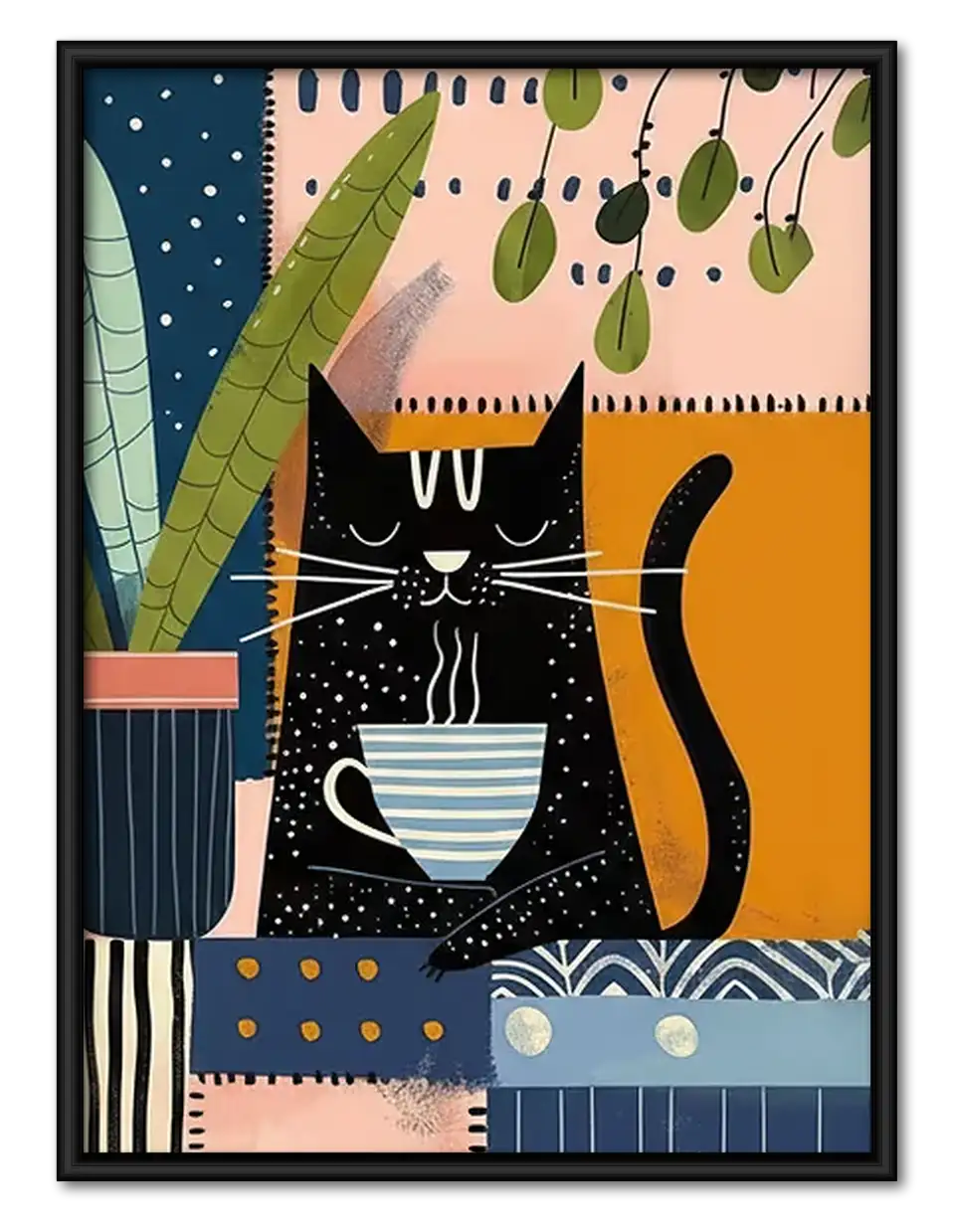 Cats in Colorful Plant Interior Wall Art 1