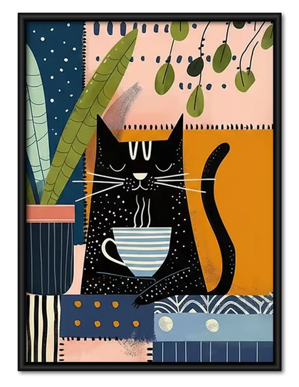 Cats in Colorful Plant Interior Wall Art