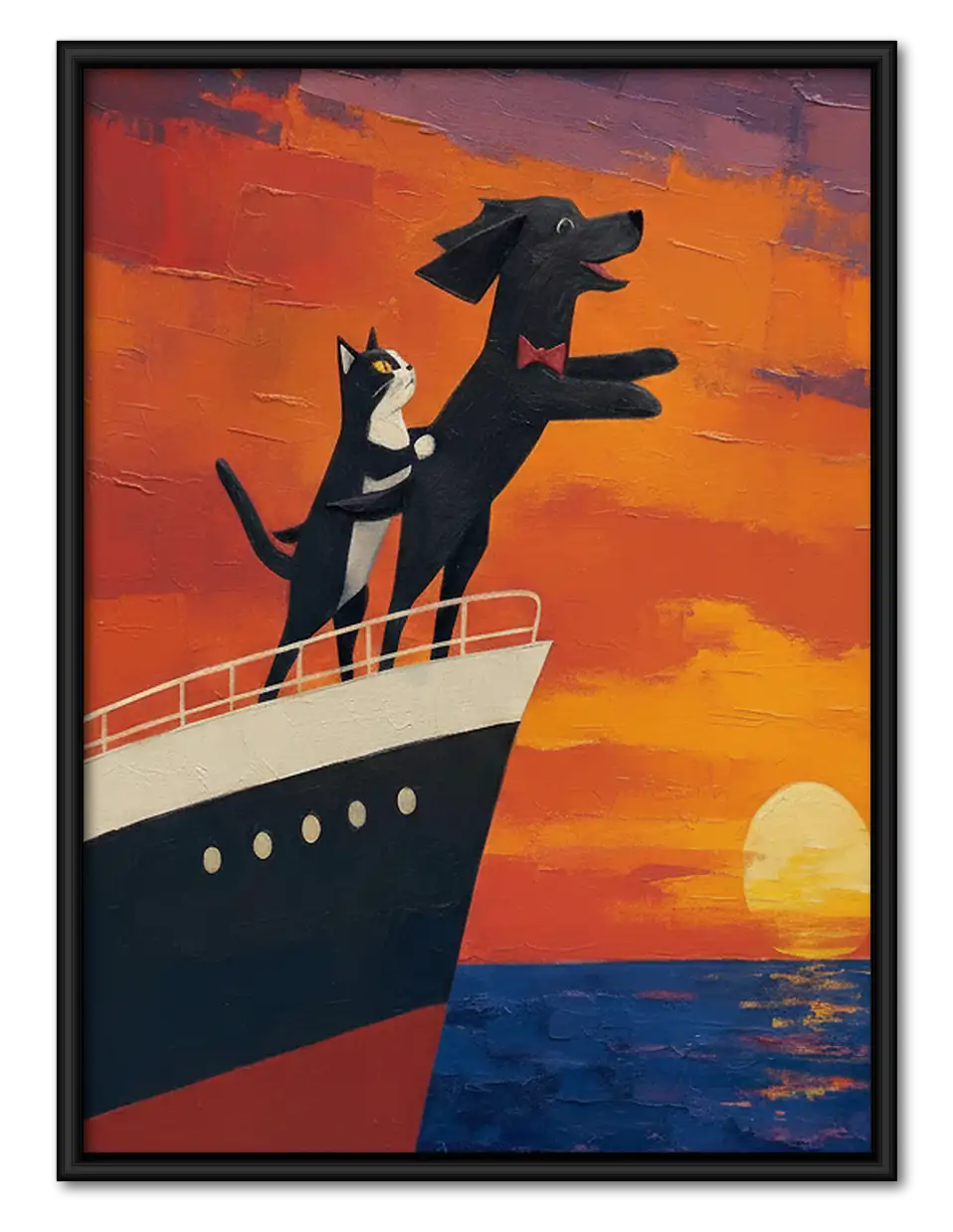 Cats on Ocean Liner Sunset Wall Art 1