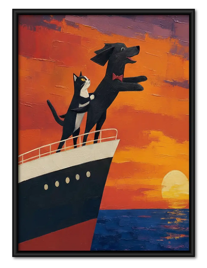 Cats on Ocean Liner Sunset Wall Art