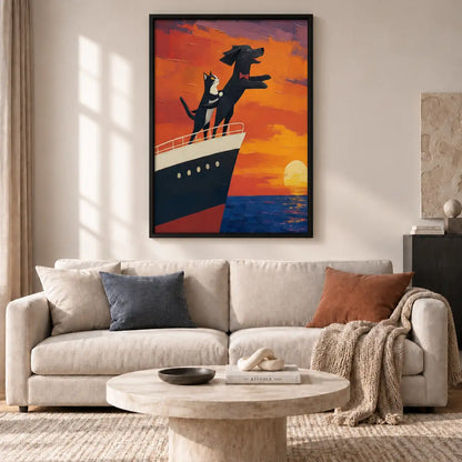 Cats on Ocean Liner Sunset Wall Art 2