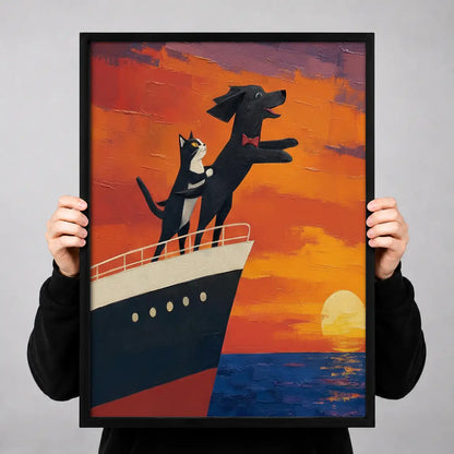 Cats on Ocean Liner Sunset Wall Art 3