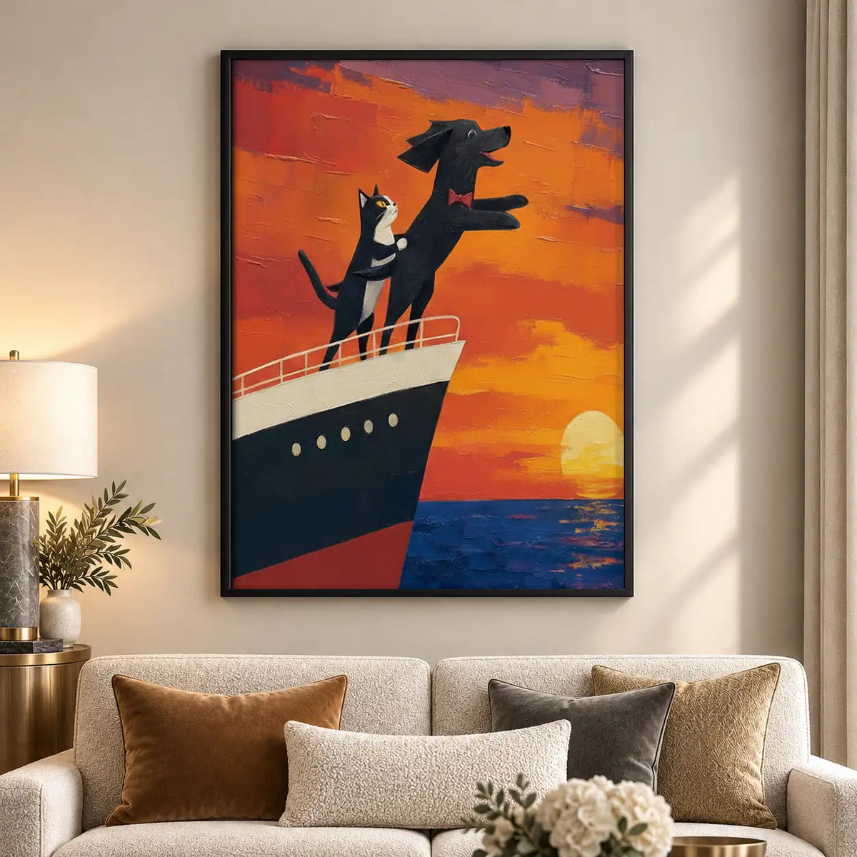 Cats on Ocean Liner Sunset Wall Art 5