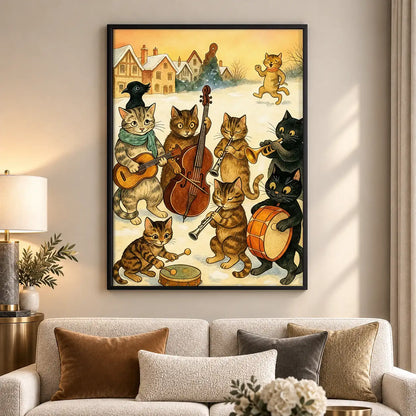 Cats Playing Instruments in Snowy Village Wall Art 5