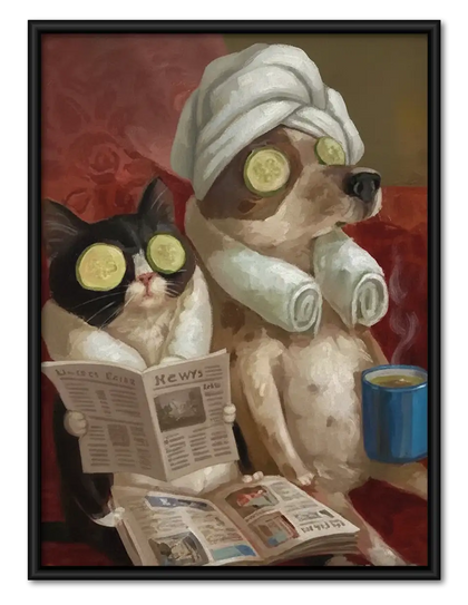 Cats Reading Newspaper in Bathrobes Wall Art