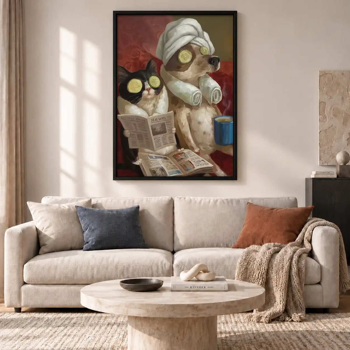 Cats Reading Newspaper in Bathrobes Wall Art 2