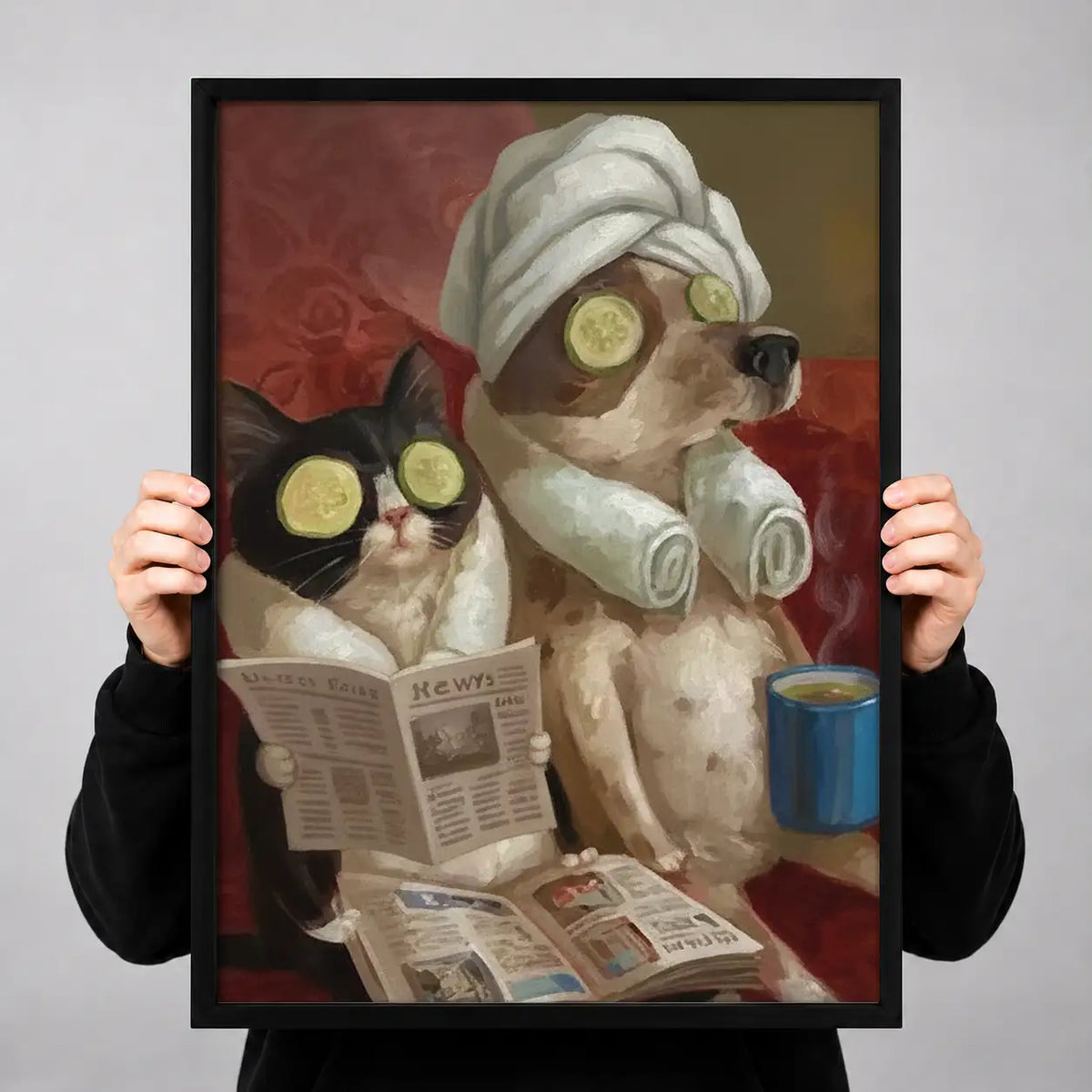Cats Reading Newspaper in Bathrobes Wall Art 3