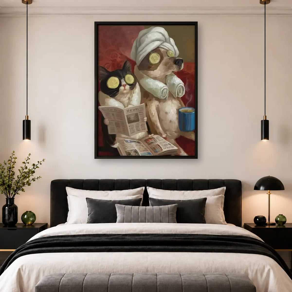 Cats Reading Newspaper in Bathrobes Wall Art 4