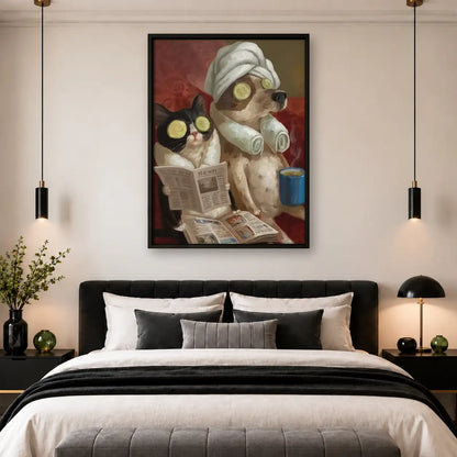 Cats Reading Newspaper in Bathrobes Wall Art 4