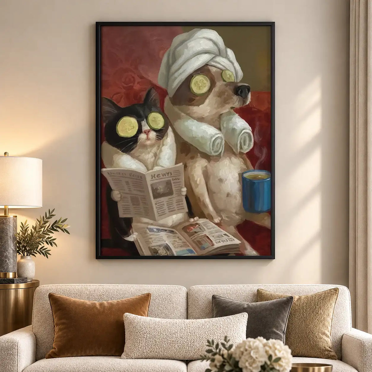 Cats Reading Newspaper in Bathrobes Wall Art 5