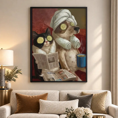 Cats Reading Newspaper in Bathrobes Wall Art 5