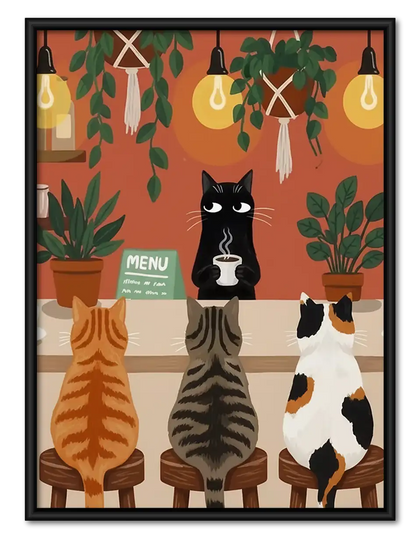 Cats Waiting at Cafe Counter Wall Art