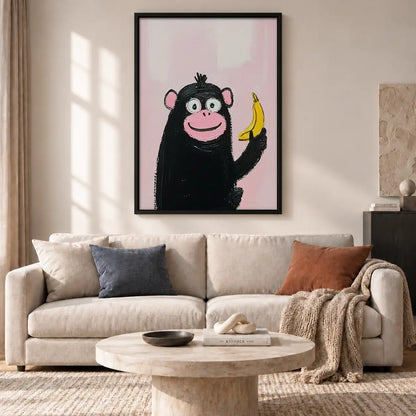Cheerful Chimpanzee with Banana Wall Art 2