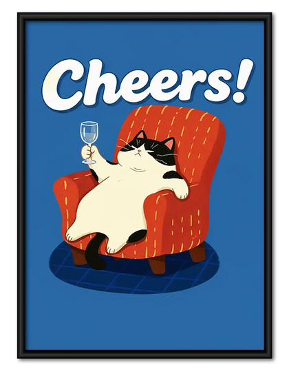 Cheers Cat in Red Chair Wall Art