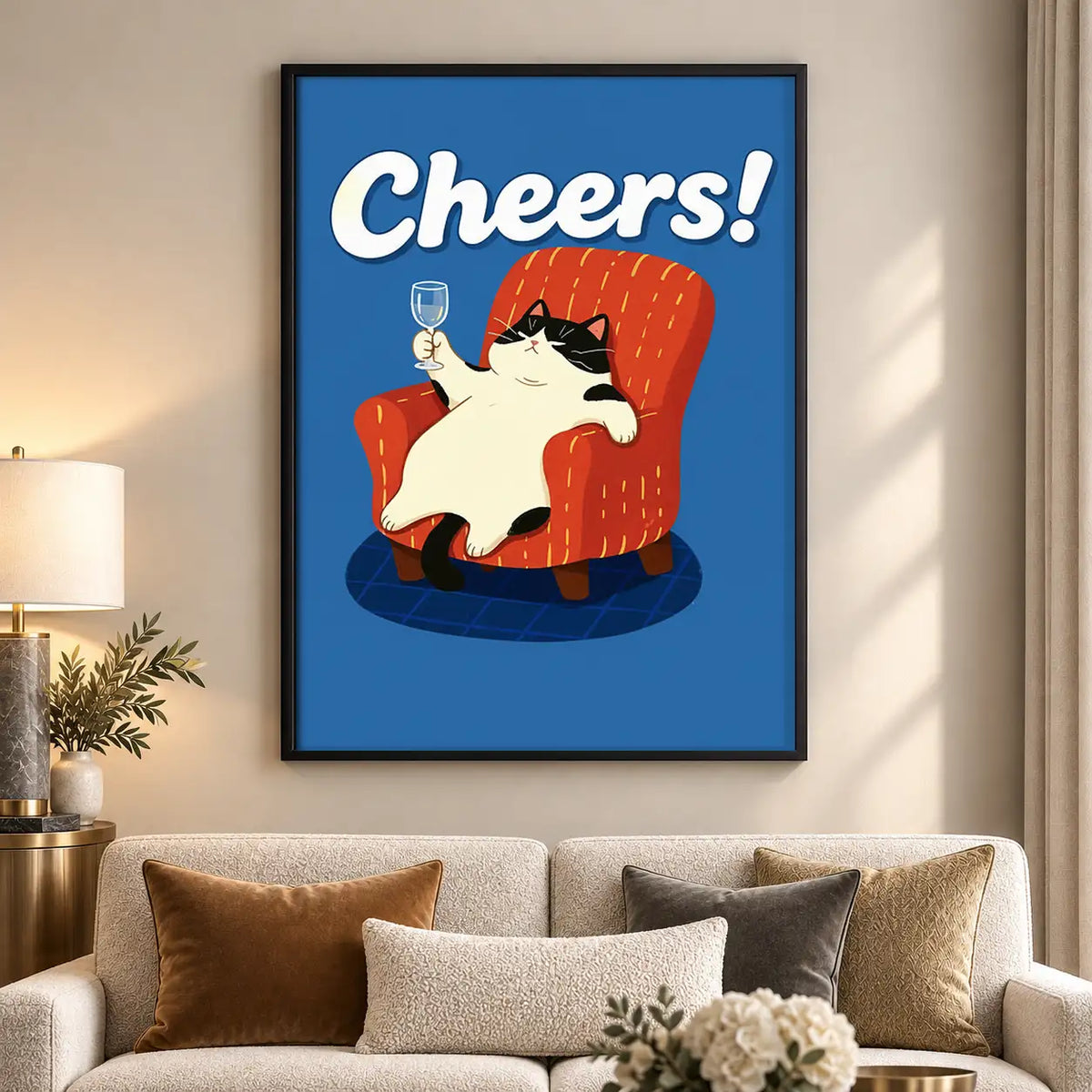 Cheers Cat in Red Chair Wall Art 5