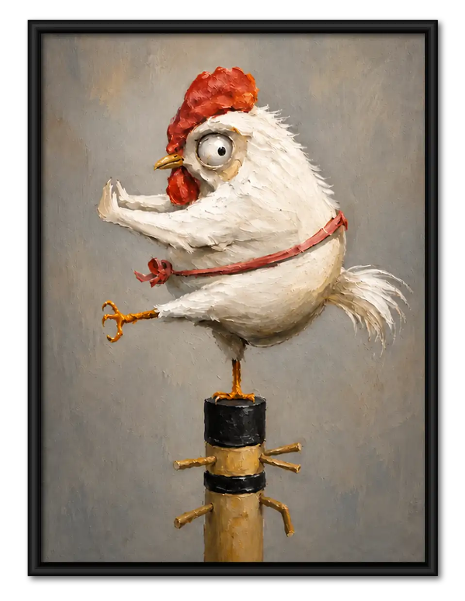 Chicken Balancing on Wooden Post Wall Art 1