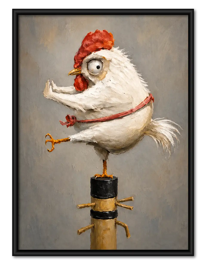 Chicken Balancing on Wooden Post Wall Art